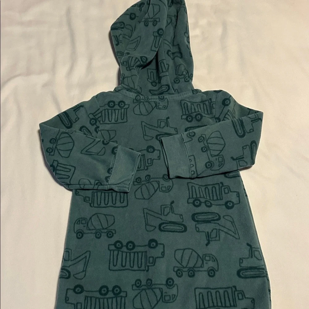 Carter's Teal Hooded Baby Onesie with Vehicle Pattern